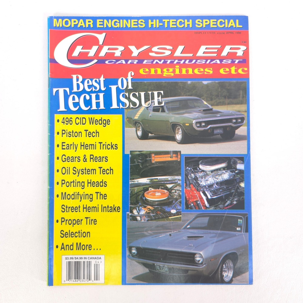 Chrysler Car Enthusiast Magazine April 1996 Mopar Engines Hi-Tech Motor Complete